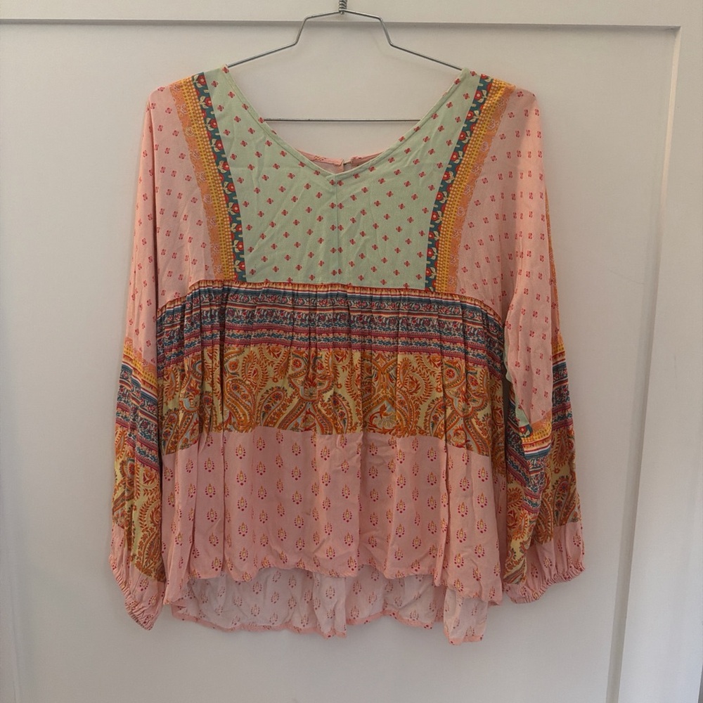 Sundance Multicolor Boho Floral Peasant Blouse Flowy Medium